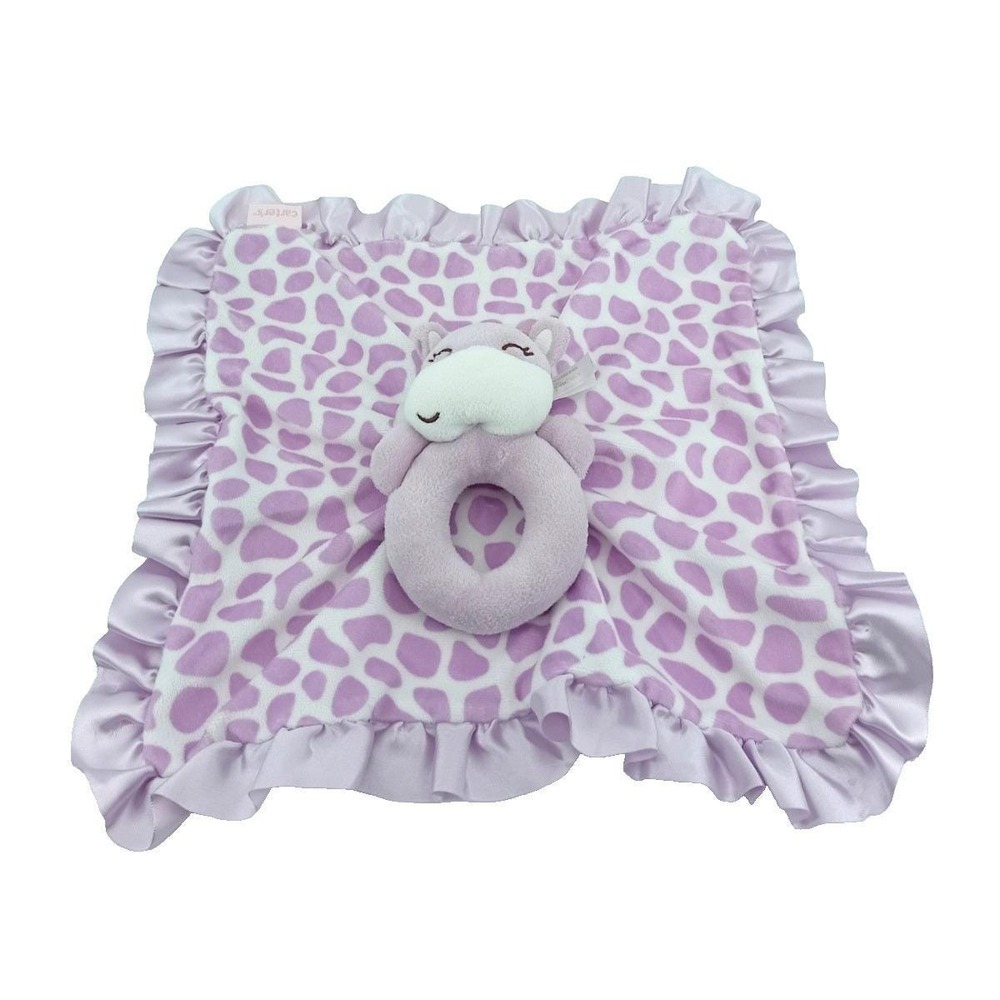 Carters Purple Spotted Giraffe Security‎ Blanket Baby Lovey Ring Rattle